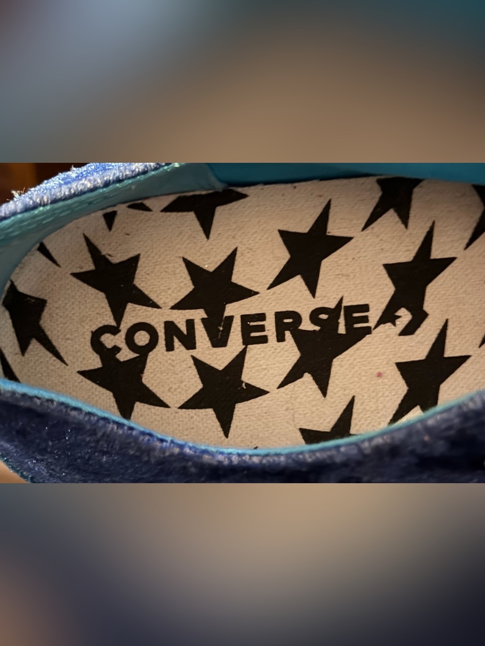 RARE Converse x Miley Cyrus Velvet Glitter Platform Sneaker Gnarly Blue Size 9 - Picture 10 of 12